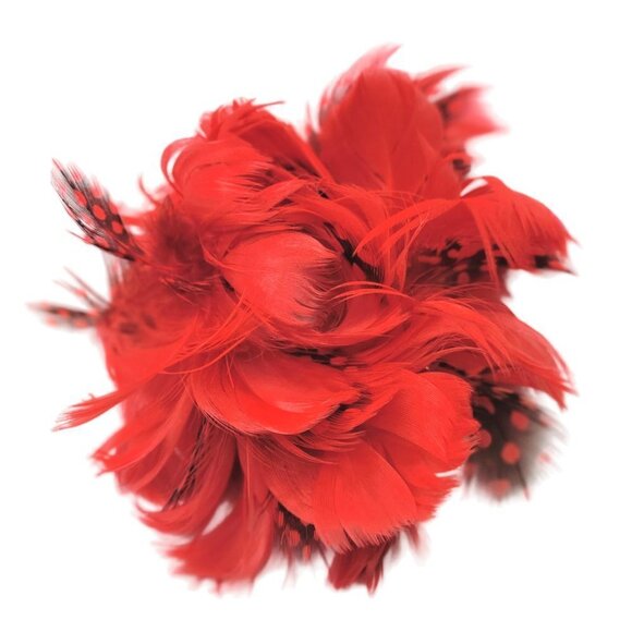 SMALL Round Red Feathers Hair Accessory or Red Feathers Corsage - Picture 5 of 10